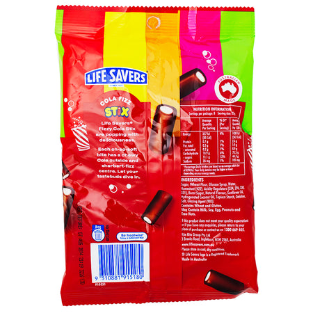 Lifesavers Stix Cola Fizz (Aus) - 200g Nutrition Facts Ingredients-Lifesavers-Australian Candy-Lifesavers Candy-Soda Candy