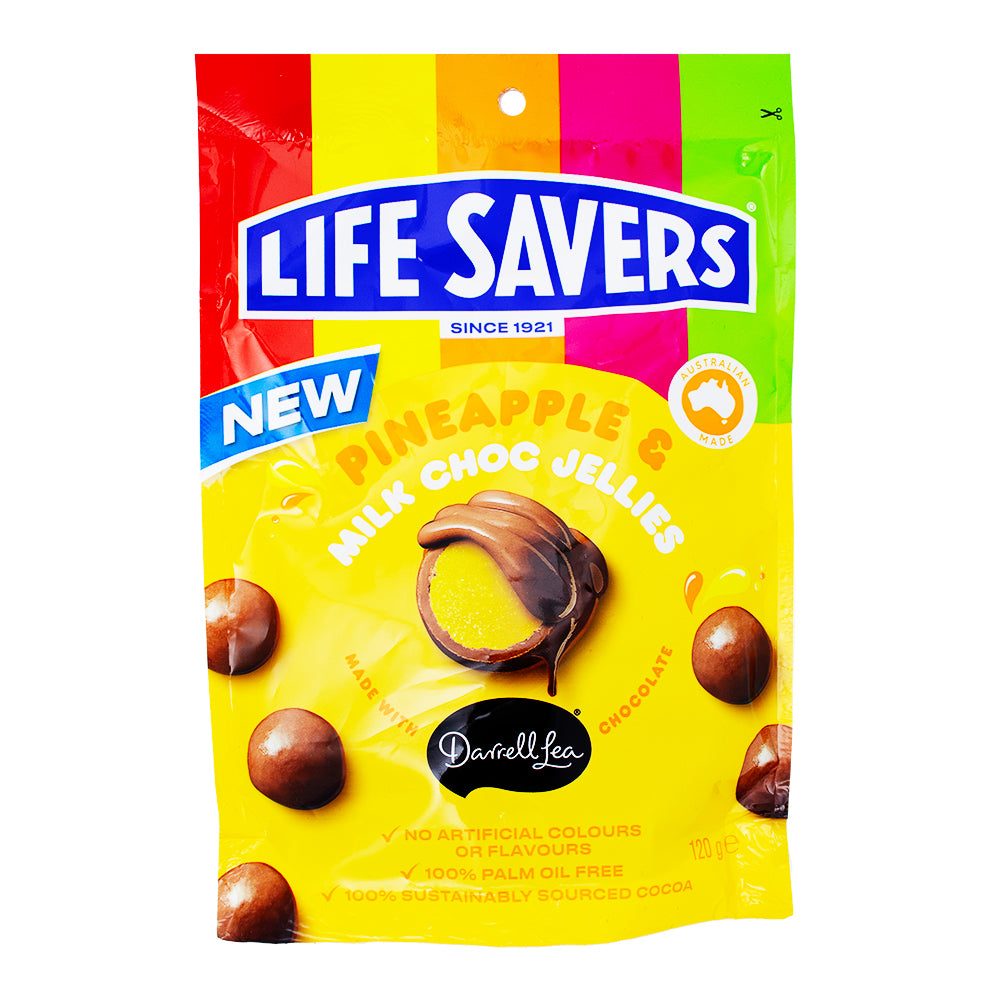 Lifesavers Pineapple & Milk Chocolate Jellies (Aus) - 120g-Lifesavers-Milk Chocolate-Australian Candy-Lifesavers Candy-Pineapple Candy