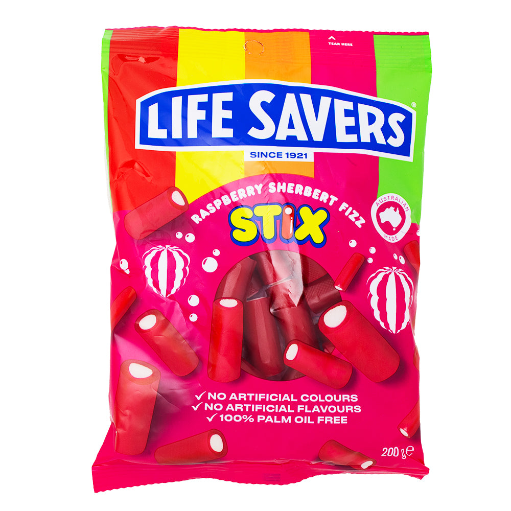 Lifesavers Stix Raspberry Sherbet Fizz (Aus) - 200g-Lifesavers-Australian Candy-Lifesavers Candy-Raspberry Candy