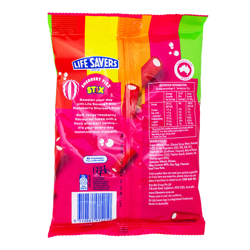 Australian Candy Raspberry Cream Lifesavers Stix Raspberry Sherbet Fizz (Aus) | Candy Funhouse US