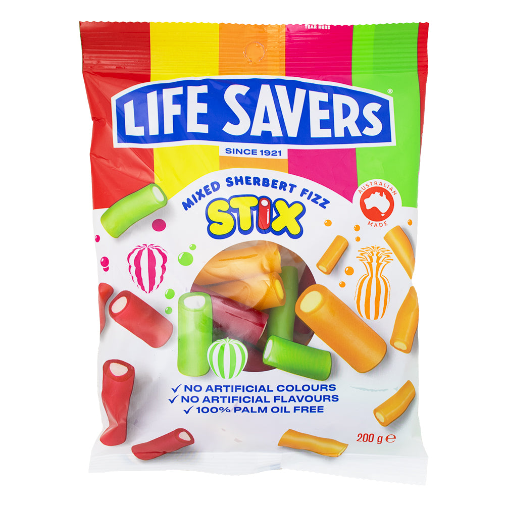 Lifesavers Stix Mixed Sherbert Fizz (Aus) - 200g-Lifesavers-Australian Candy-Lifesavers Candy