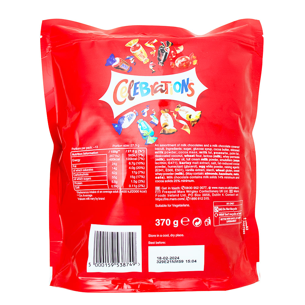 Mars Celebrations Mix Pouch - 370g - British Candy - Christmas Candy Nutrition Facts Ingredients