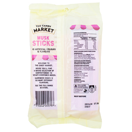 Australia Candy Market Musk Sticks - 200g (Aus) Nutrition Facts Ingredients