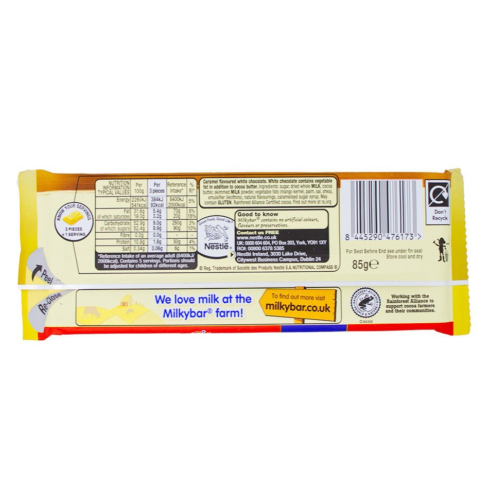 Milkybar Gold Block - 85g Nutrition Facts Ingredients - British Candy