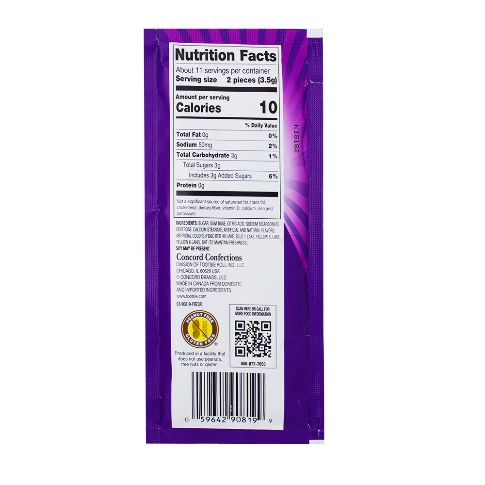 Razzles Fizzles - 39g Nutrition Facts Ingredients-Razzles-Blue Raspberry 