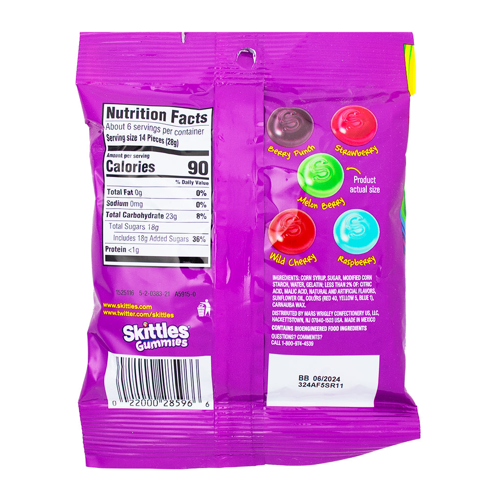 Skittles Gummies Wild Berry - 5.8oz Nutrition Facts Ingredients
