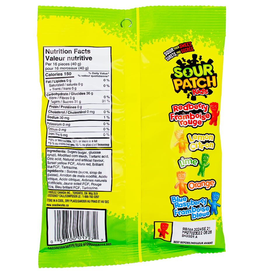 Maynards Sour Patch Kids - 150g Nutrition Facts Ingredients