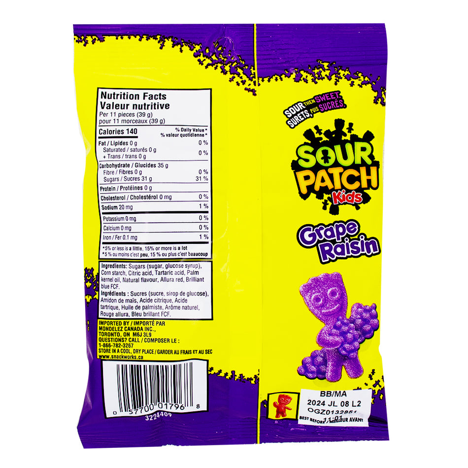 Sour Patch Kids - Grape - 154g Nutrition Facts Ingredients