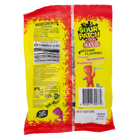 Sour Patch Kids Max Sour (Aus) - 190g Nutrition Facts Ingredients-Sour Candy-Sour Patch Kids-Australian Candy-Most Sour Candy 