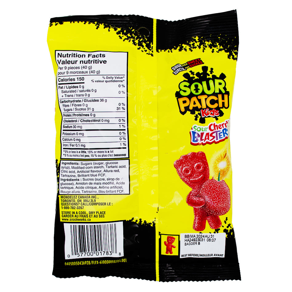 Sour Patch Kids - Sour Cherry Blasters - 154g Nutrition Facts Ingredients