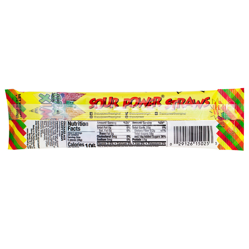Sour Power Straws Orchard Mix - 1.75oz Nutrition Facts Ingredients