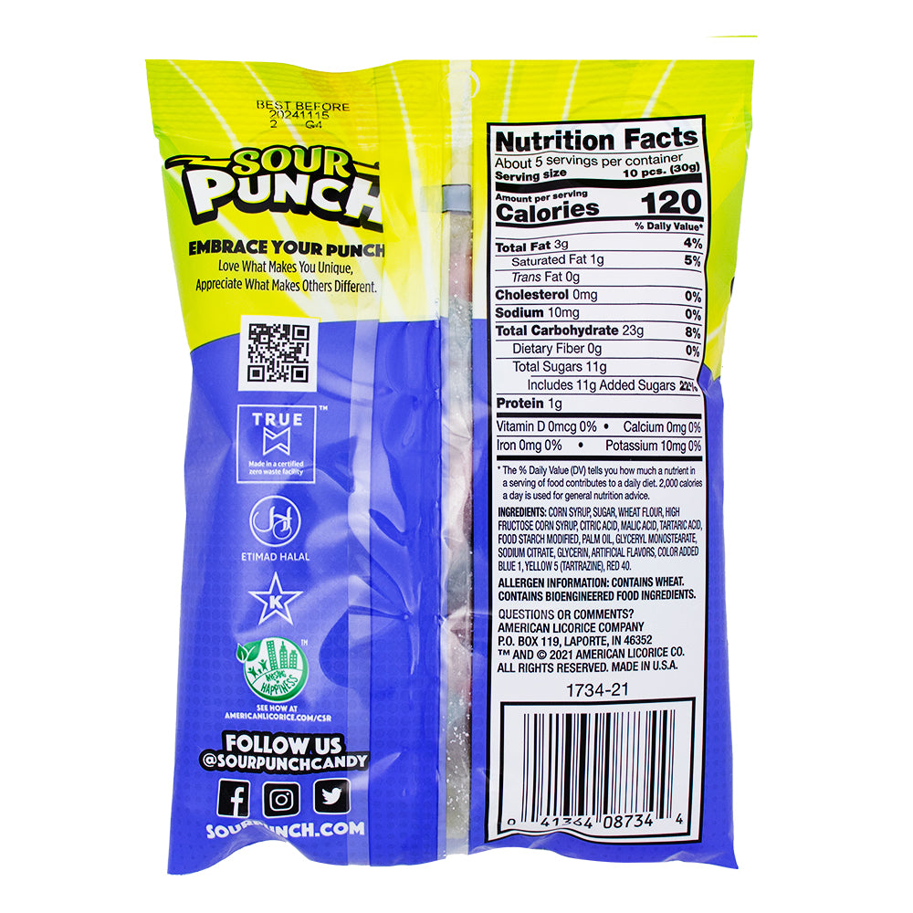 Sour Punch Bites Assorted Flavours - 5oz  Nutrition Facts Ingredients