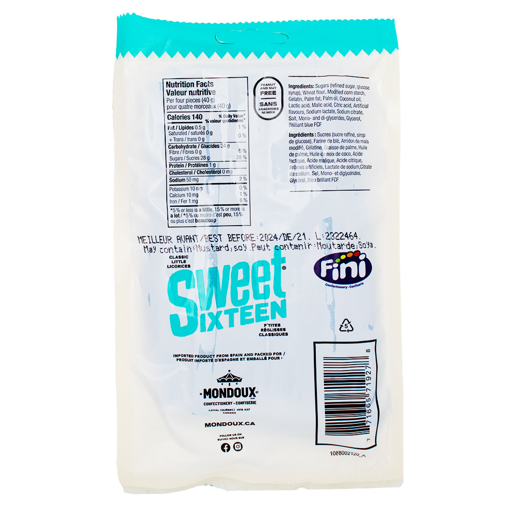 Sweet Sixteen Raspberry Filled Licorice - 100g Nutrition Facts Ingredients