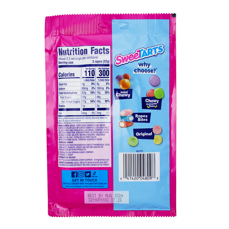 Sweetarts Ropes - Twisted Holiday Punch Candy - Christmas Candy Nutrition Facts Ingredients