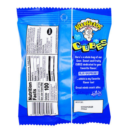 Warheads All Blue Raspberry Cubes - 3.5oz Nutrition Facts Ingredients - Warheads Candy