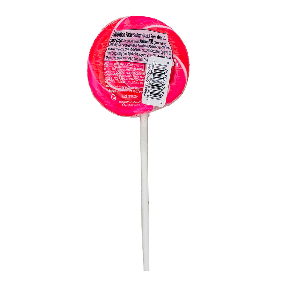 Whirly Pop Hot Pink & White - 1.5oz Nutrition Facts Ingredients-Lollipops-Pink candy-Whirly Pop