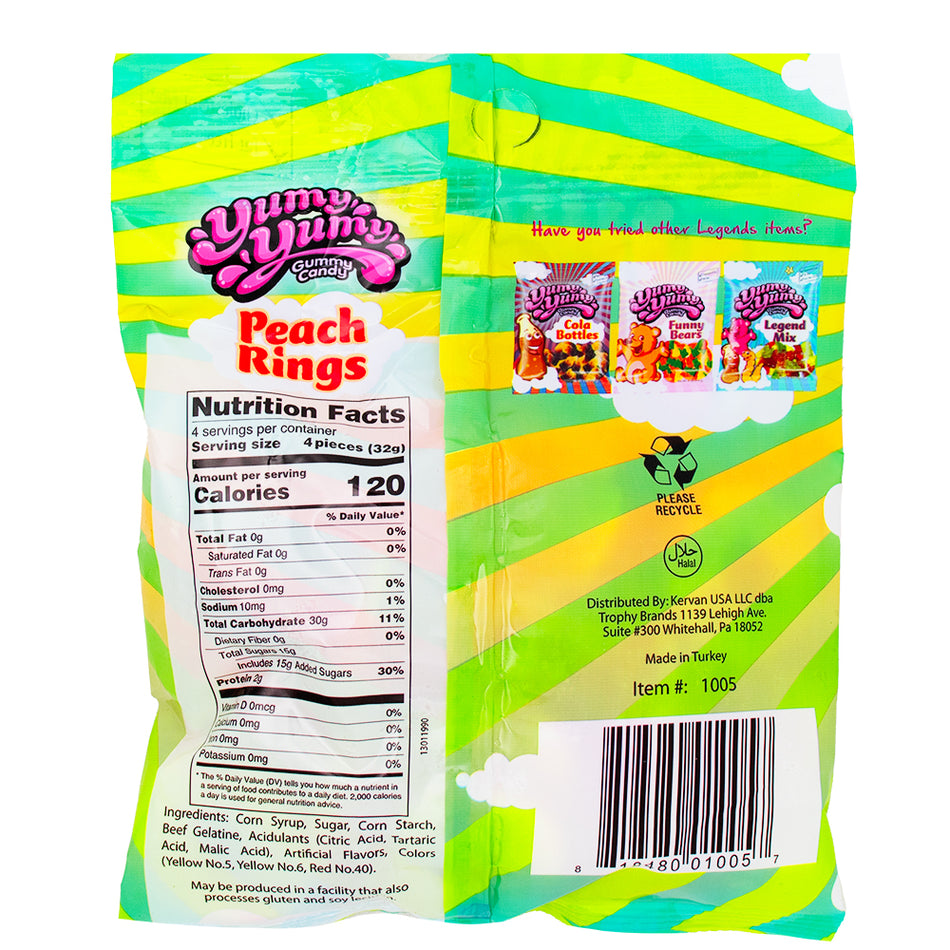 Yumy Yumy Peach Rings - 4.5oz Nutrition Facts Ingredients