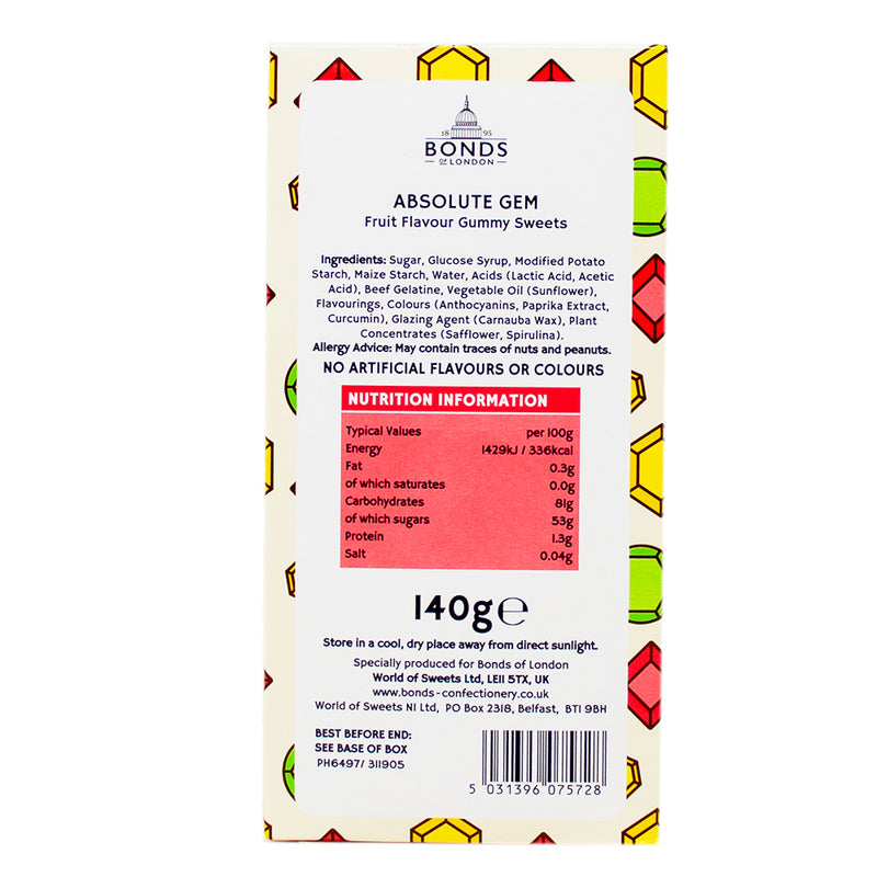 Bonds Absolute Gem Midget Gems(UK) - 140g Nutrition Facts Ingredients