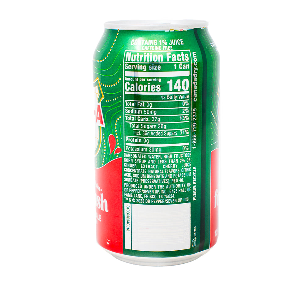 Canada Dry Fruit Splash Cherry Ginger Ale Soda - 355mL  Nutrition Facts Ingredients