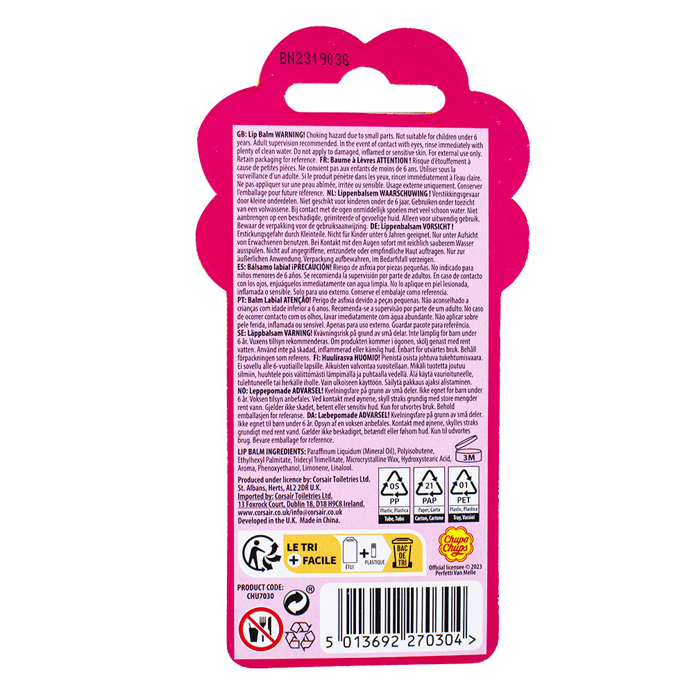 Chupa Chups Strawberry Swirl Lip Balm  Nutrition Facts Ingredients