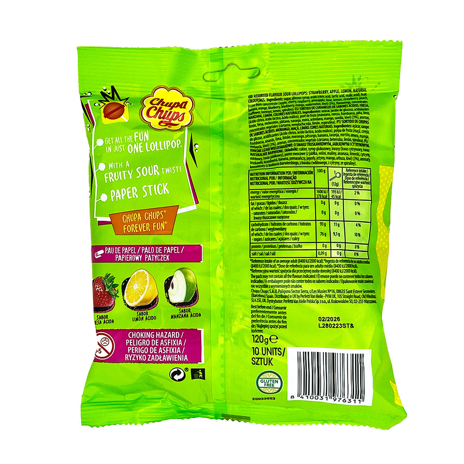 Chupa Chups Sour Lollies 10ct - 120g  Nutrition Facts Ingredients