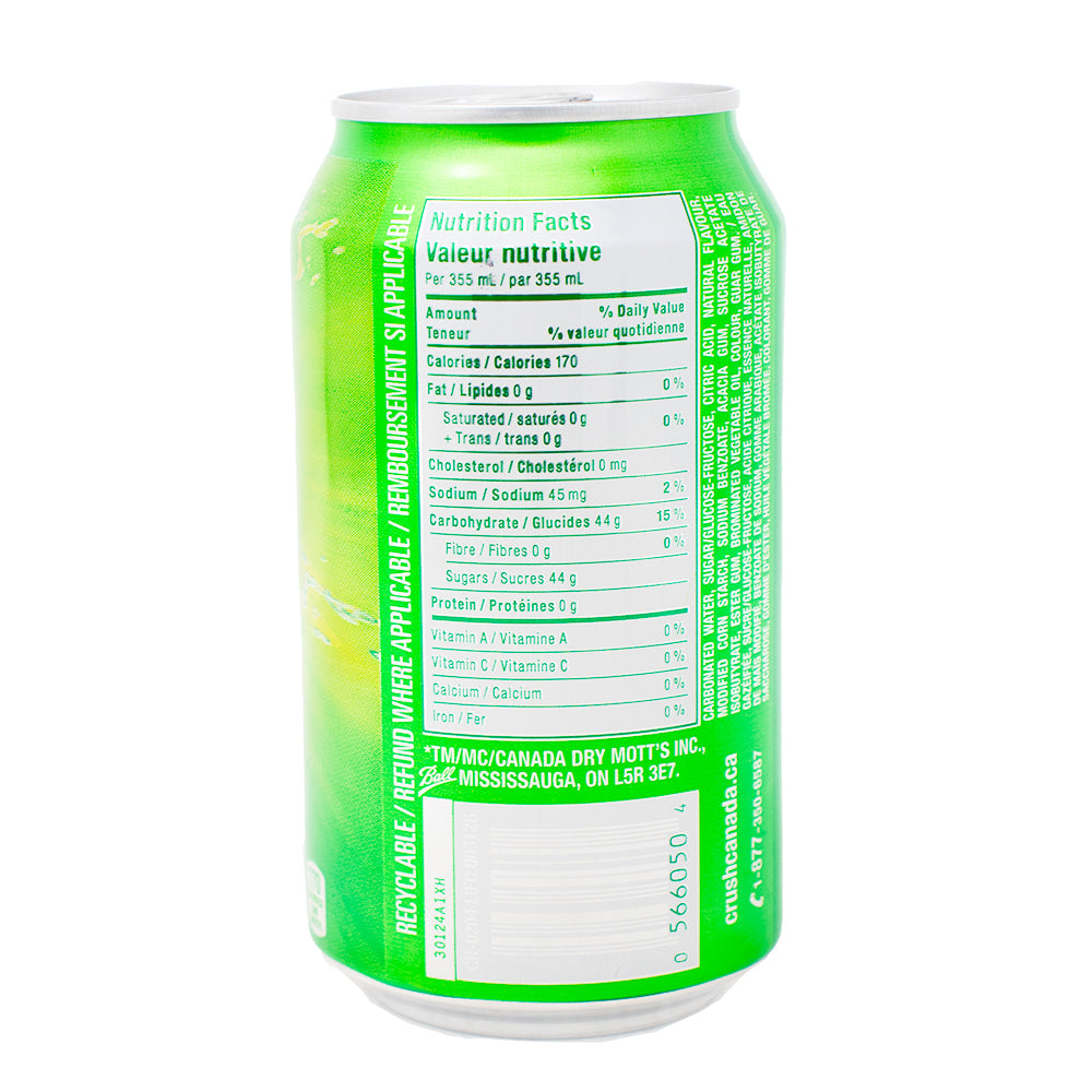 Crush Lime Soft Drink - 355mL  Nutrition Facts Ingredients