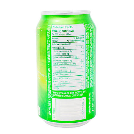 Crush Lime Soft Drink - 355mL  Nutrition Facts Ingredients