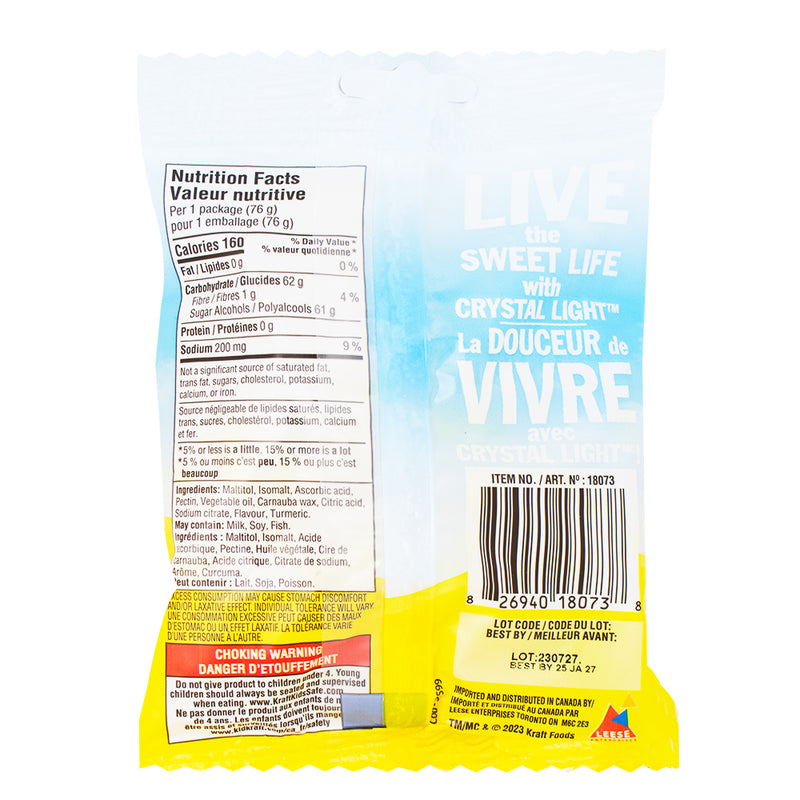 Crystal Light - Lemonade Sugar Free Gummies 76g - Sugar Free Candy - Gummy Candy Nutrition Facts Ingredients