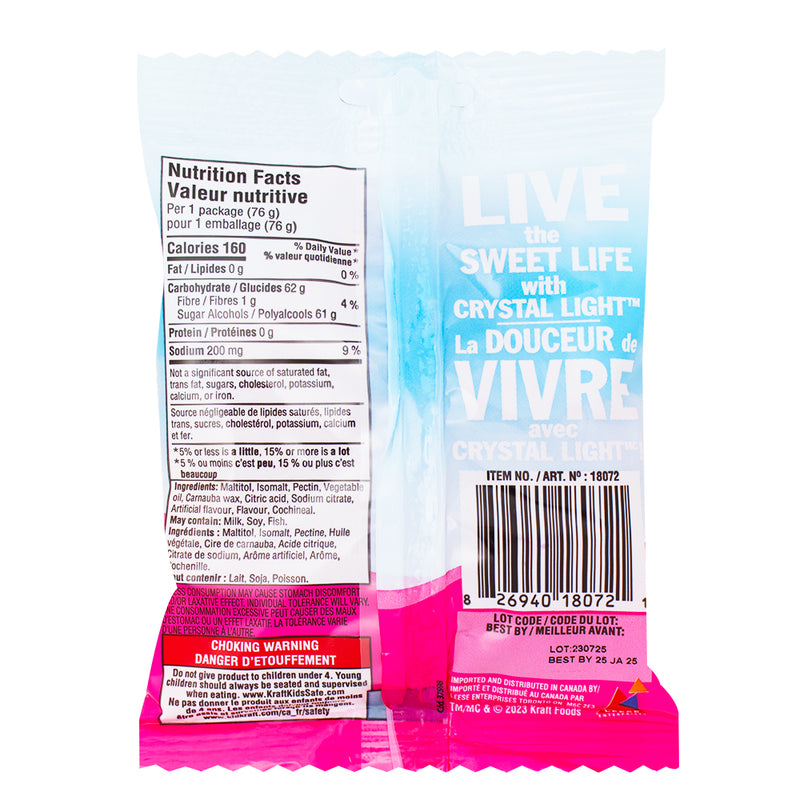 Crystal Light - Raspberry Lemonade Sugar Free Gummies 76g  Nutrition Facts Ingredients