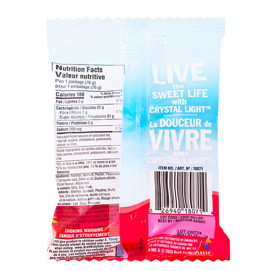Crystal Light - Wild Strawberry Sugar Free Gummies 76g - Sugar Free Candy - Gummy Candy  Nutrition Facts Ingredients