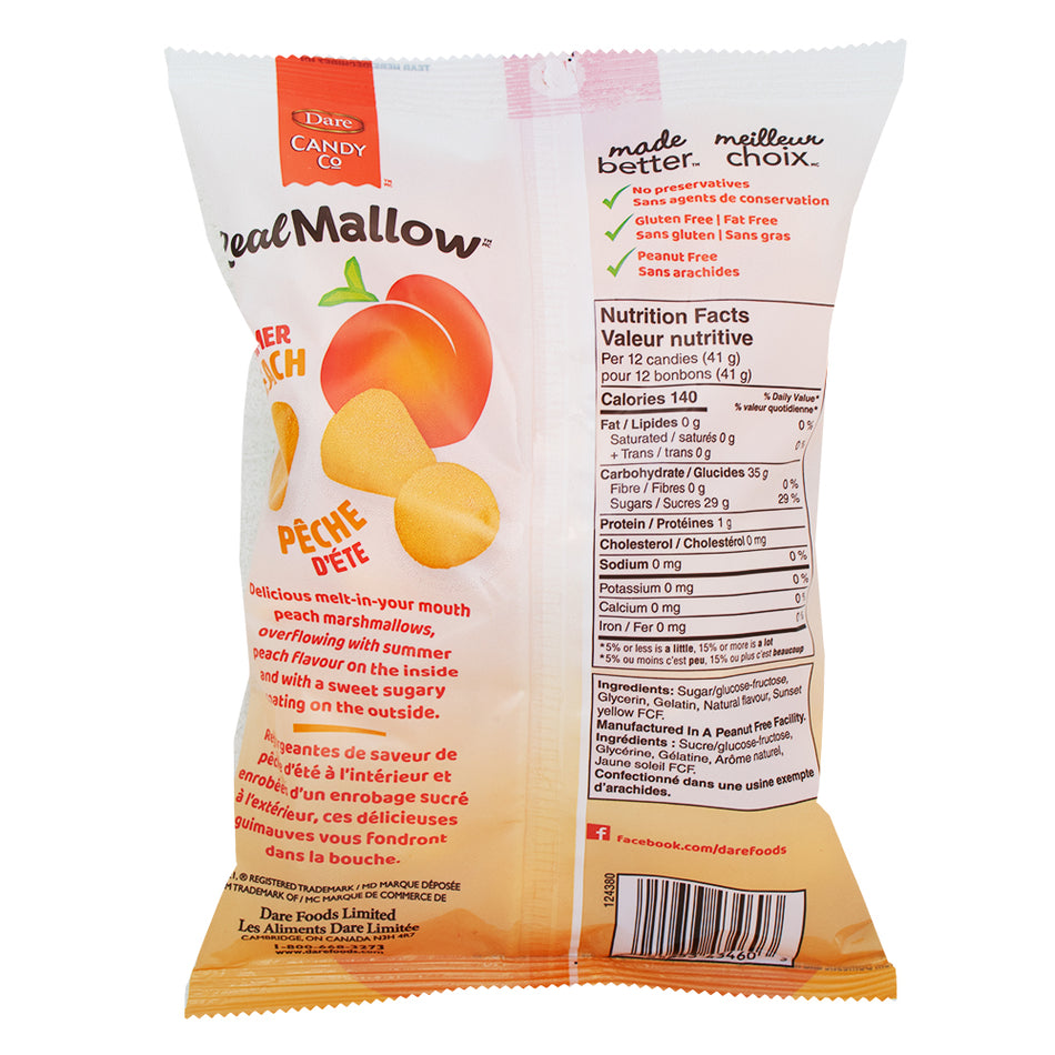 Dare Real Mallow Summer Peach Marshmallow Candy - Canadian Candy 170g  Nutrition Facts Ingredients