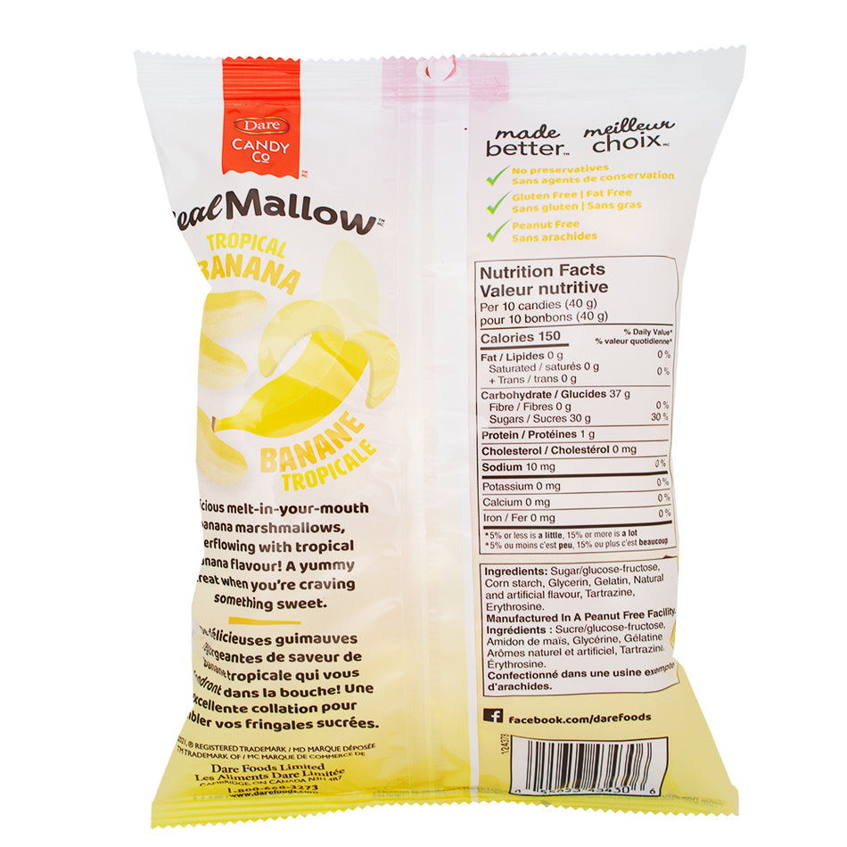 Dare Real Mallow Banana Marshmallow Candy - 170g - Canadian Candy  Nutrition Facts Ingredients