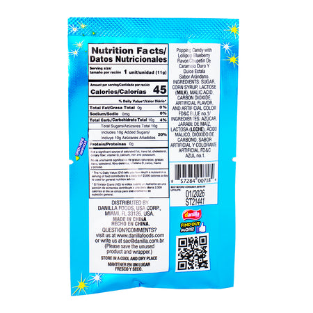 Dip Loko Blueberry Lollipop with Popping Candy - .39oz Lollipop - Mexican Candy  Nutrition Facts Ingredients