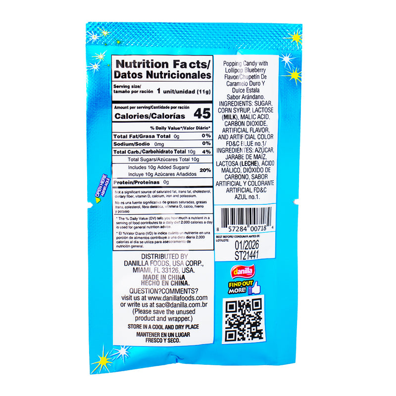 Dip Loko Blueberry Lollipop with Popping Candy - .39oz Lollipop - Mexican Candy  Nutrition Facts Ingredients