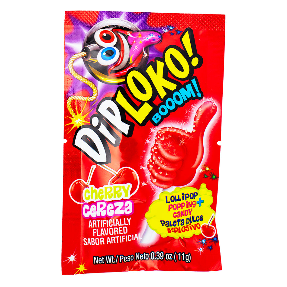 Dip Loko Cherry Lollipop with Popping Candy - .39oz - Lollipop - Popping Candy - Mexican Candy