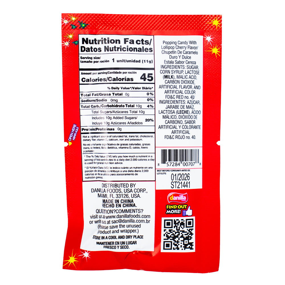 Dip Loko Cherry Lollipop with Popping Candy - .39oz  Nutrition Facts Ingredients