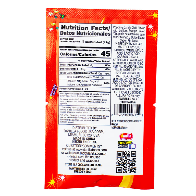 Dip Loko Mango Chili Lollipop with Popping Candy - .39oz - Popping Candy - Mexican Candy  Nutrition Facts Ingredients