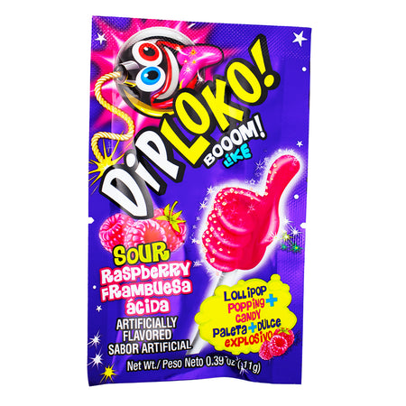 Dip Loko Sour Raspberry Lollipop with Popping Candy - .39oz - Lollipop - Popping Candy - Mexican Candy