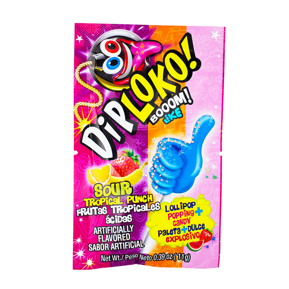 Dip Loko Sour Tropical Punch Lollipop with Popping Candy - .39oz - Lollipop - Popping Candy - Mexican Candy