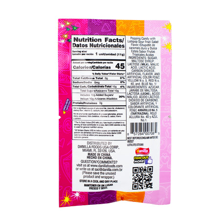 Dip Loko Sour Tropical Punch Lollipop with Popping Candy - .39oz  Nutrition Facts Ingredients
