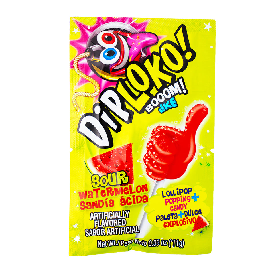 Dip Loko Sour Watermelon Lollipop with Popping Candy - .39oz - Mexican Candy