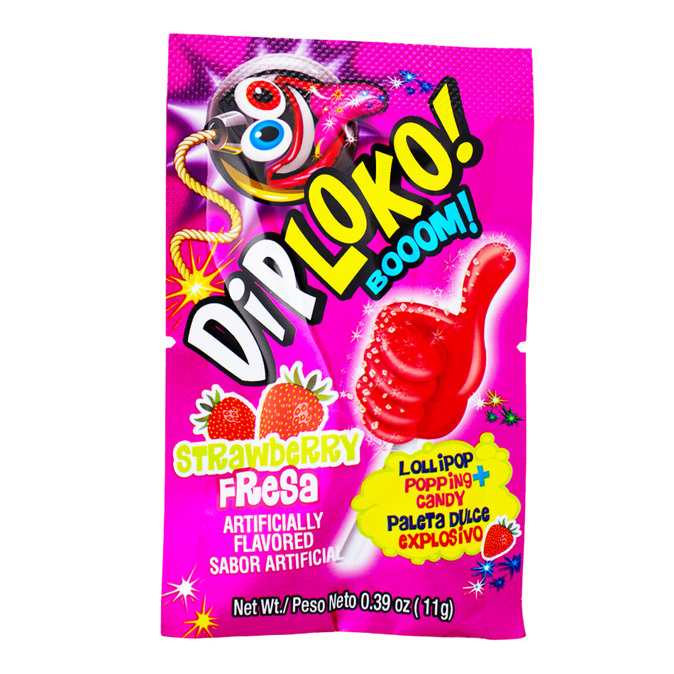 Dip Loko Strawberry Lollipop with Popping Candy - .39oz - Lollipop - Popping Candy - Mexican Candy