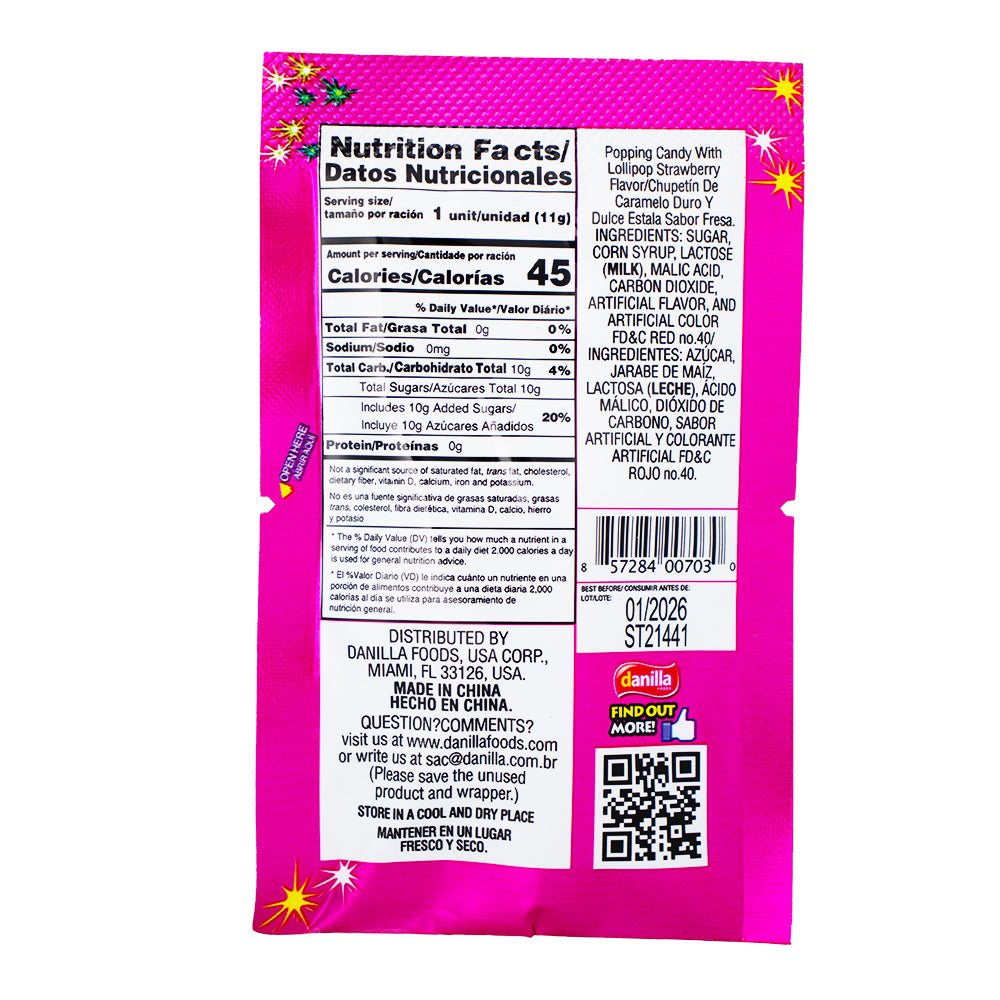 Dip Loko Strawberry Lollipop with Popping Candy - .39oz  Nutrition Facts Ingredients