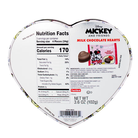 Mickey and Minnie Heart Tin Valentine's Gift Box - 3.6oz Nutrition Facts Ingredients