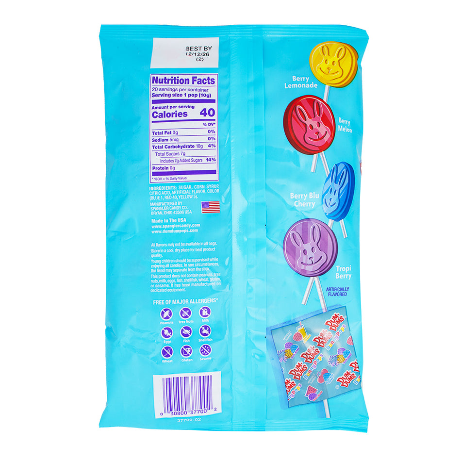 Dum Dums Bunny Pops - 7.1 oz Nutrition Facts Ingredients