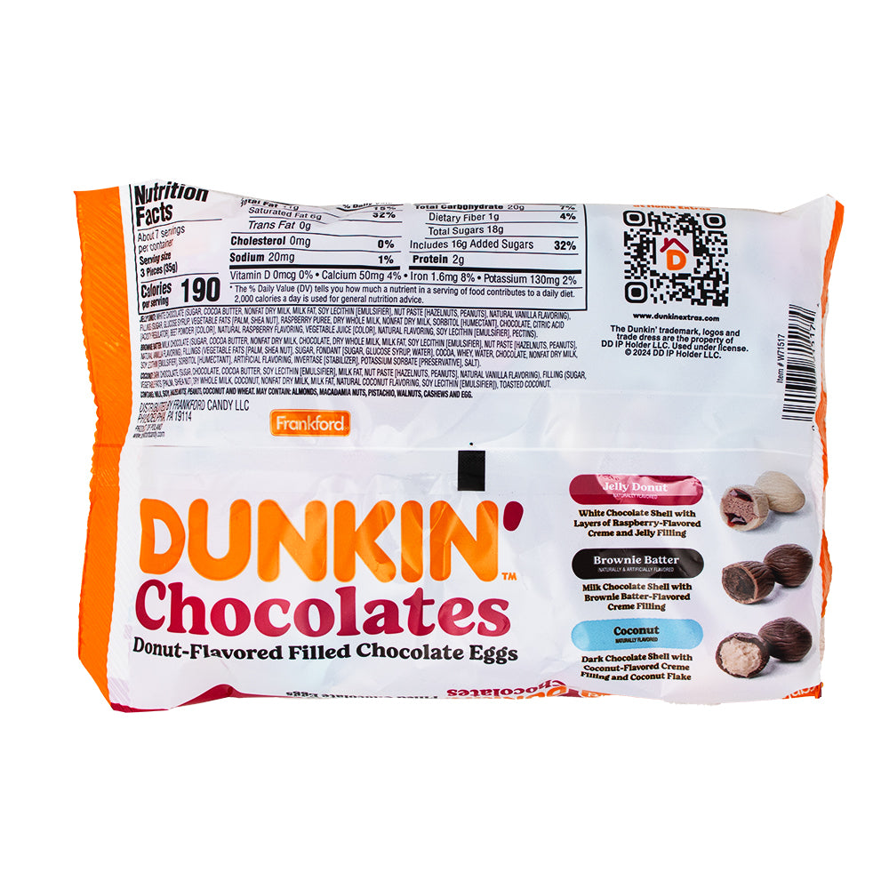 Dunkin' Donuts Assorted Chocolate Easter Eggs - 9oz Nutrition Facts Ingredients