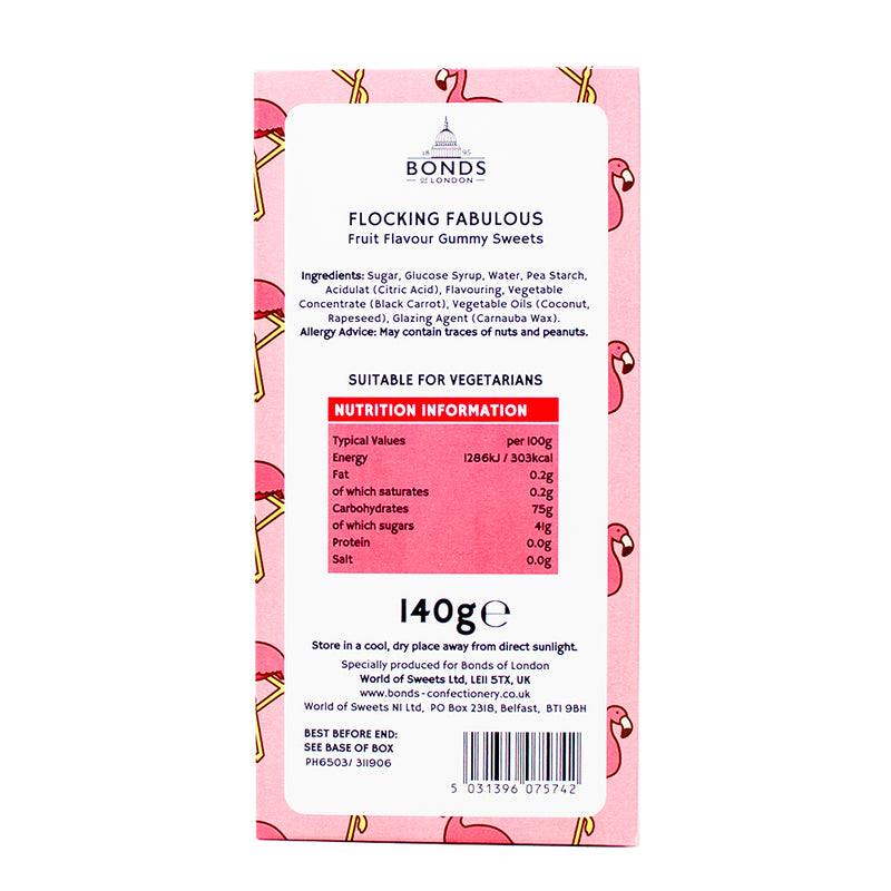 Bonds Flocking Fabulous Flamingo Gummies (UK) - 140g - Gummy Candy - Nutrition Facts Ingredients