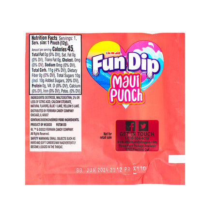 Fun Dip - Lik-m-aid - Maui Punch - Valentine's Day Candy Nutrition Facts Ingredients