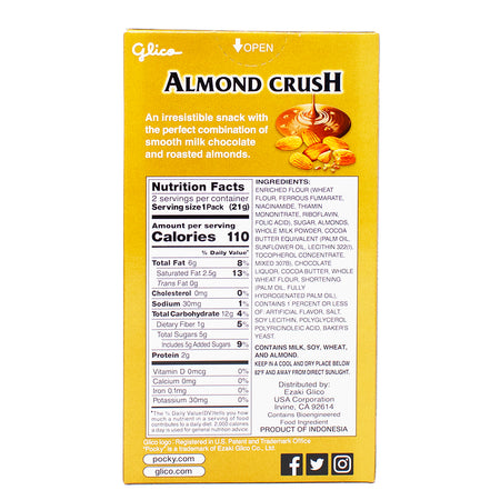 Pocky Almond Crush Chocolate Cream Covered Biscuit Sticks - 1.45oz  Nutrition Facts Ingredients