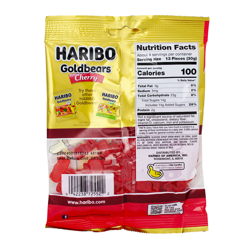 Haribo Gold Bears Cherry - 4oz Nutrition Facts Ingredients - Haribo Gummy Bears 